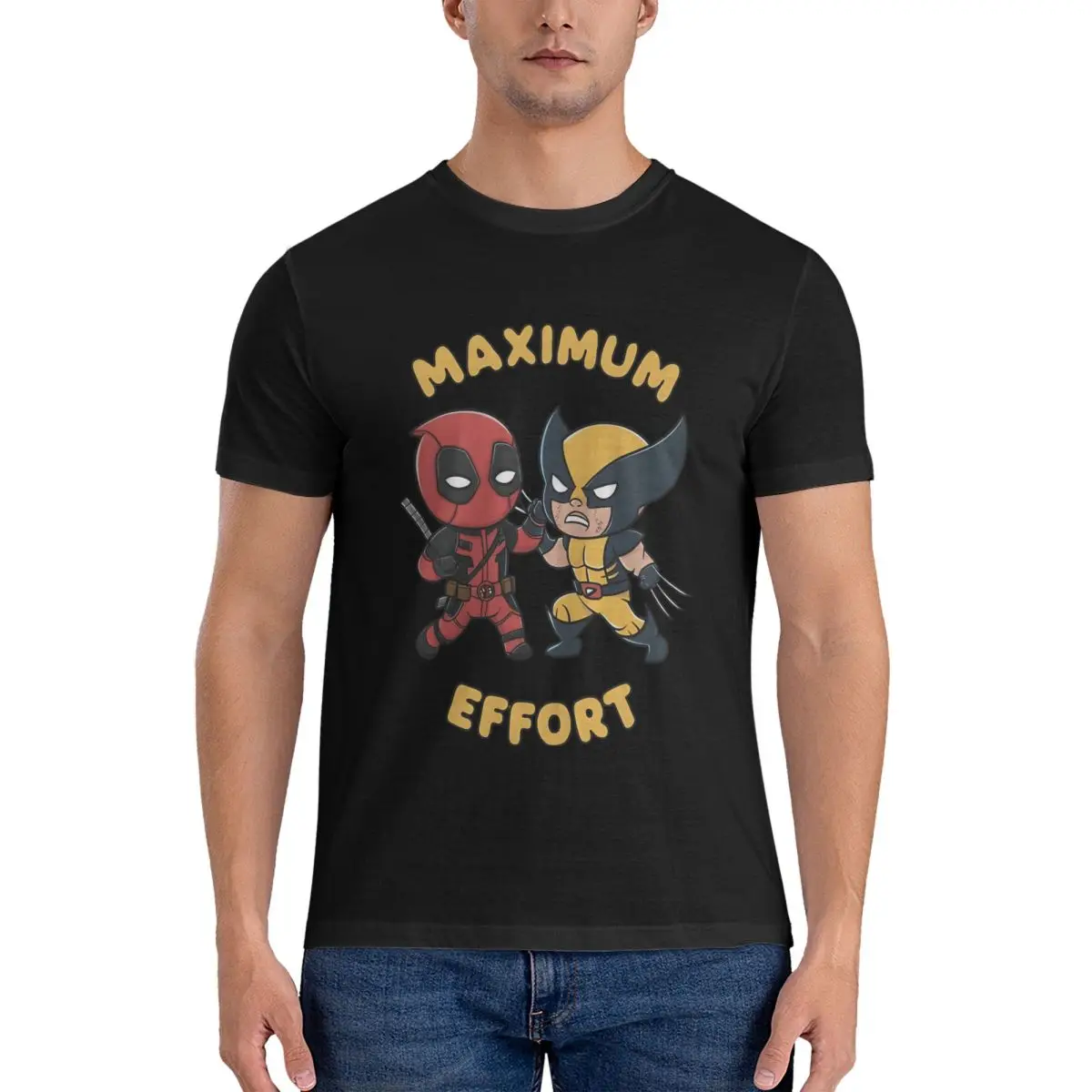 Poolverine Maximum Effort T-Shirt for Men Marvel Deadpool Wolverine Film 100% Cotton Tee Shirt Round Collar Short Sleeve T Shirt