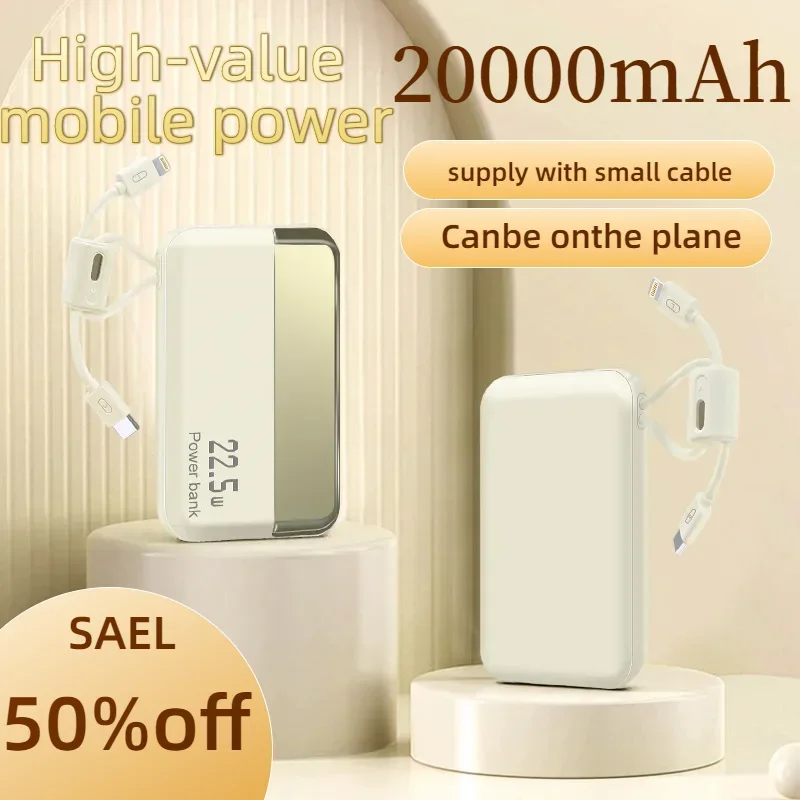 22.5W Super Fast Charging Power Banks with CCC Certification 10000mAh Built-in Cable for IPhone Xiaomi Samsung Huawei