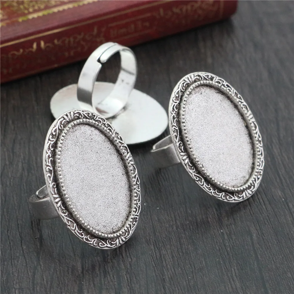 18x25mm 5pcs Antique Silver colour Gold Color Bronze Oval Adjustable Ring Settings Blank/Base,Fit 18x25mm Glass Cabochons