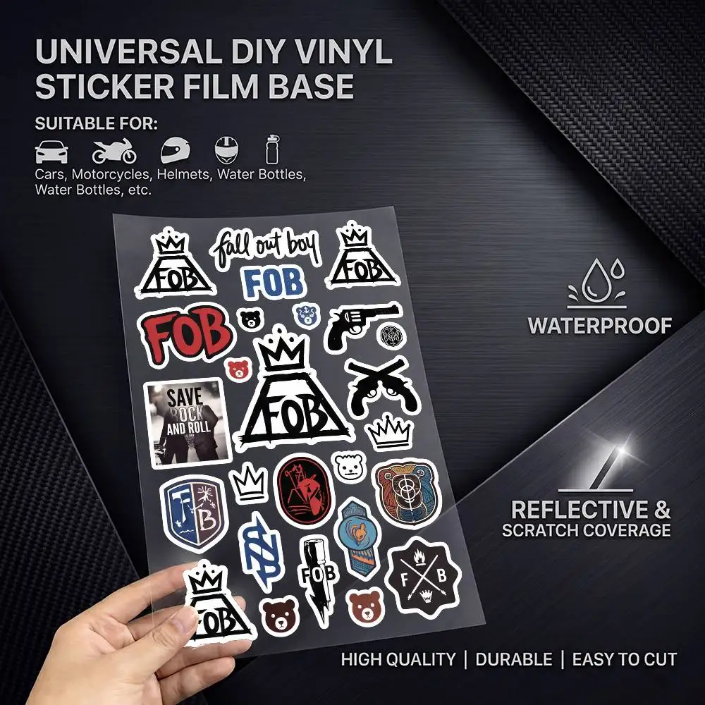 F-FallOutBoy-y Long Lasting Waterproof Reflective Sticker Scratch Conceal Fit Motorcycle Car Helmet Fridge Decals