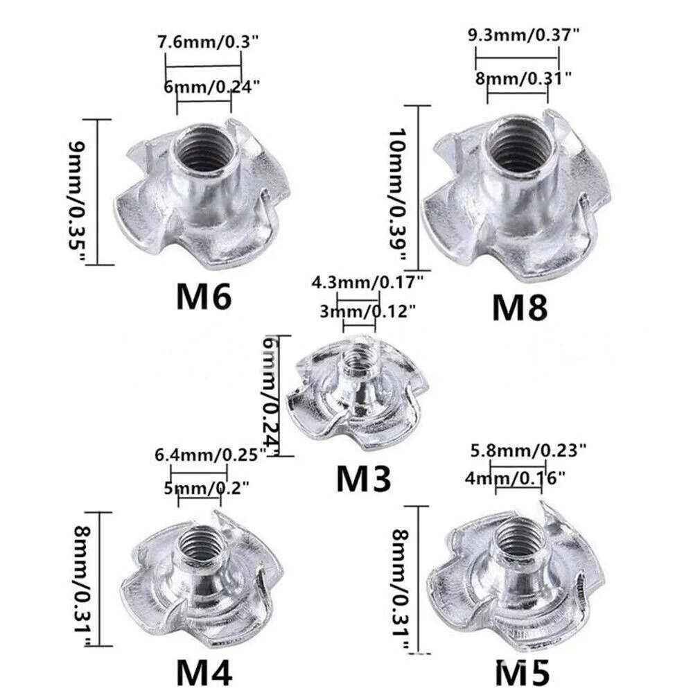 Piezas de tuercas en T chapadas en Zinc, insertos ciegos para madera, piezas de Hardware para muebles, 230 M3-M12