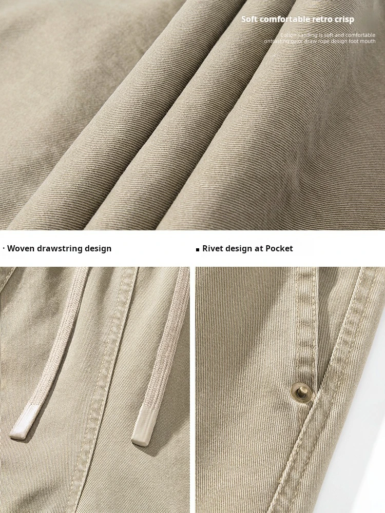 HANLU Spring Trend Cargo Pants fo Man Baggy Vintage High Quality Pure Cotton loose Casual Trousers Men's Wide leg Pants