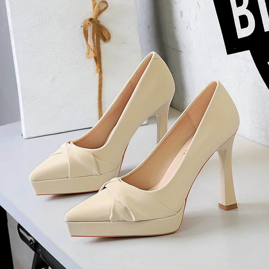 

BIGTREE/весенние модные плиссированные женские туфли-лодочки с острым носком на платформе, женская обувь на тонком каблуке для свадебной вечеринки, Zapatillas De Mujer