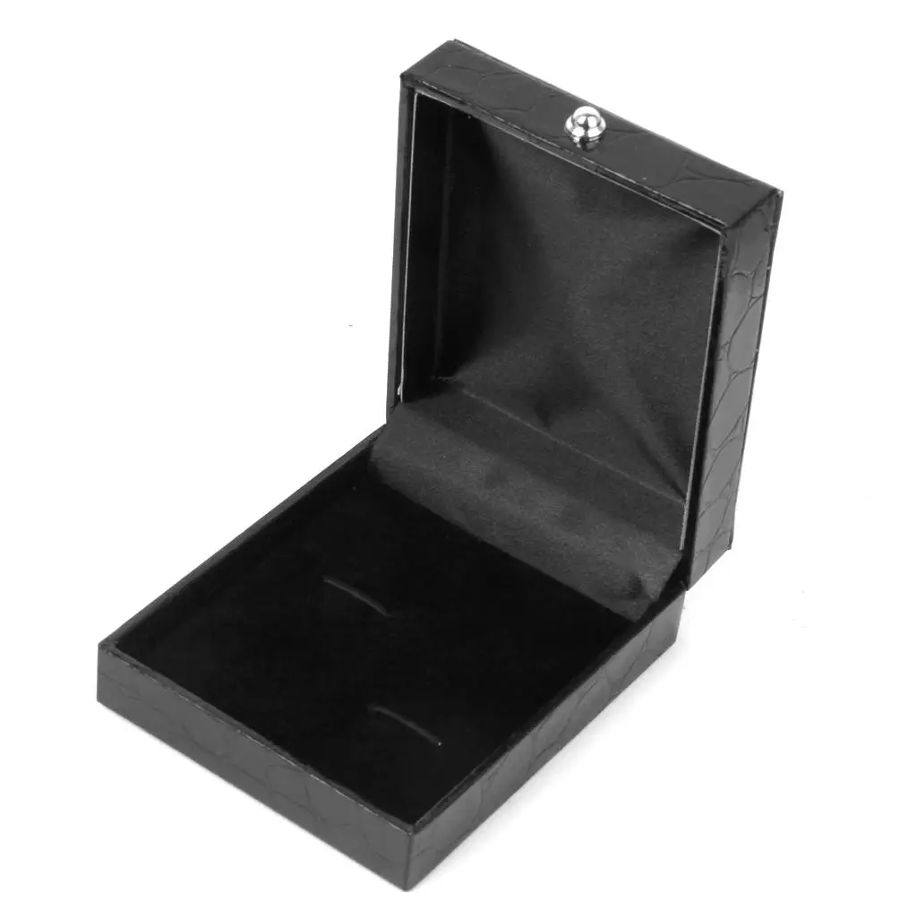 Black PU Leather Tie Clip Cufflinks Storage Gift Box Display Stand