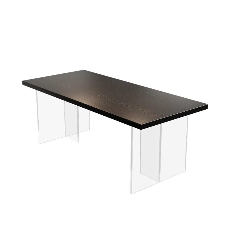 

wabi-sabi wind, acrylic suspended all-solid wood dining table, household rectangular dining table, homestay dining table