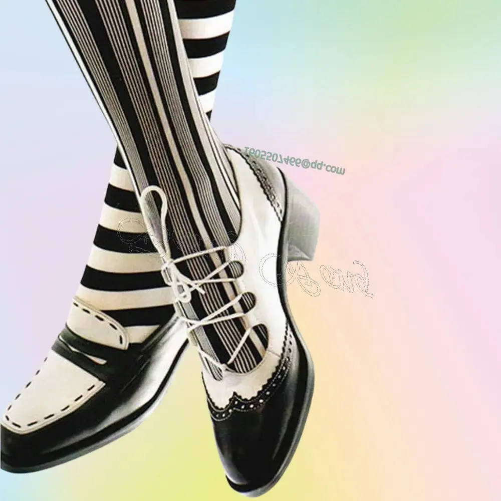 

Черно-белые туфли для пар, женские туфли на высоком каблуке со шнуровкой и круглым носком, 2025 Zapatos Para Mujere