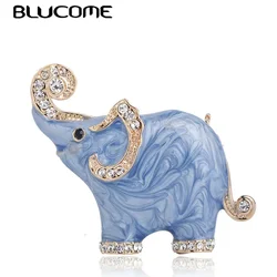 Blucome New Arrival lovely Blue Texture Enamel Elephant Shape Brooch Crystal Pins Brooches For Women Kids Scarf Clothes Jewelry