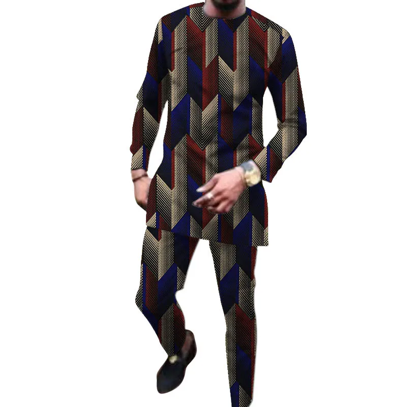 African Print Clothes For Men Groom Suit Tailored Tops With Pants 2 Pieces Set Clothing Male Dashiki Outfits