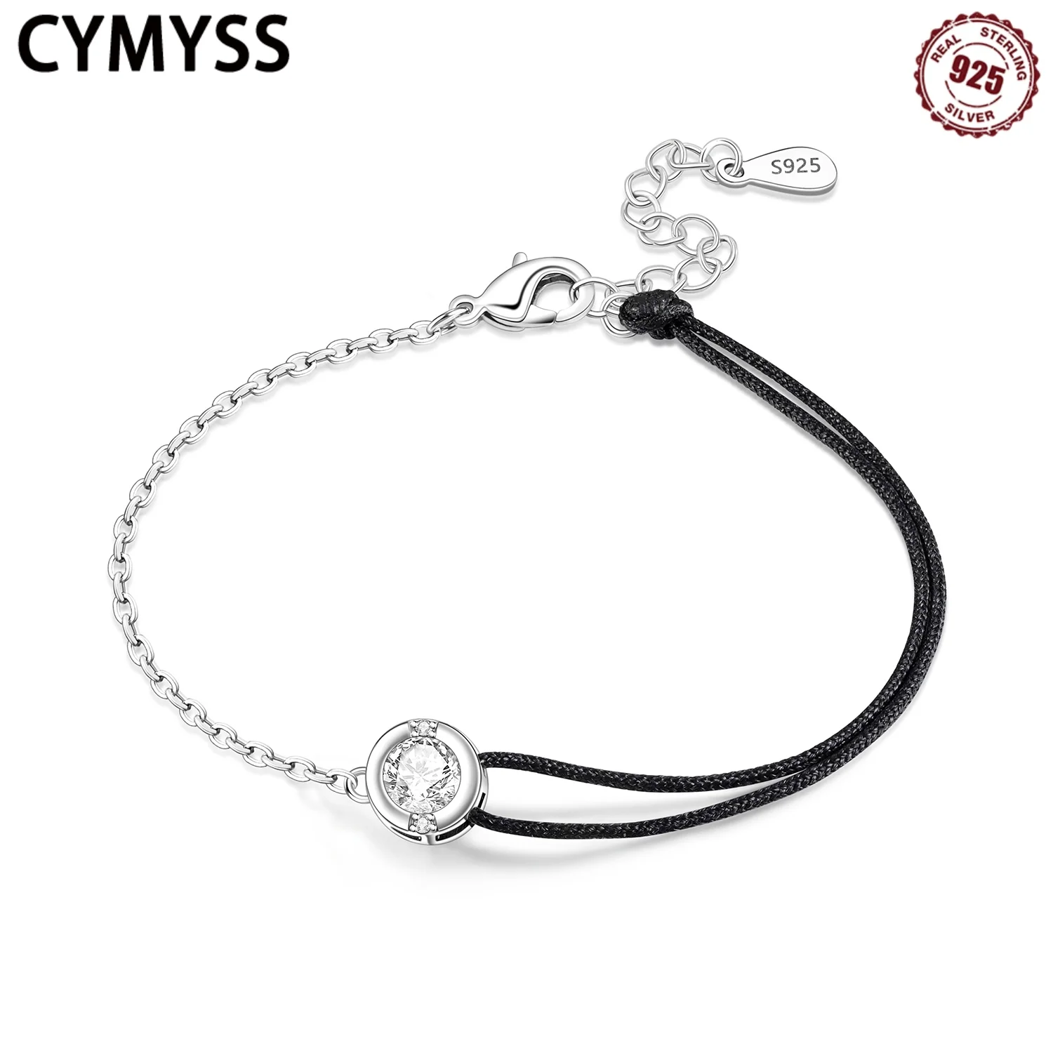

CYMYSS 2025 New S925 Sterling Silver Black String Zircon Bracelet Birthday Party Fine Jewellery Gift Trend Women's Bracelet