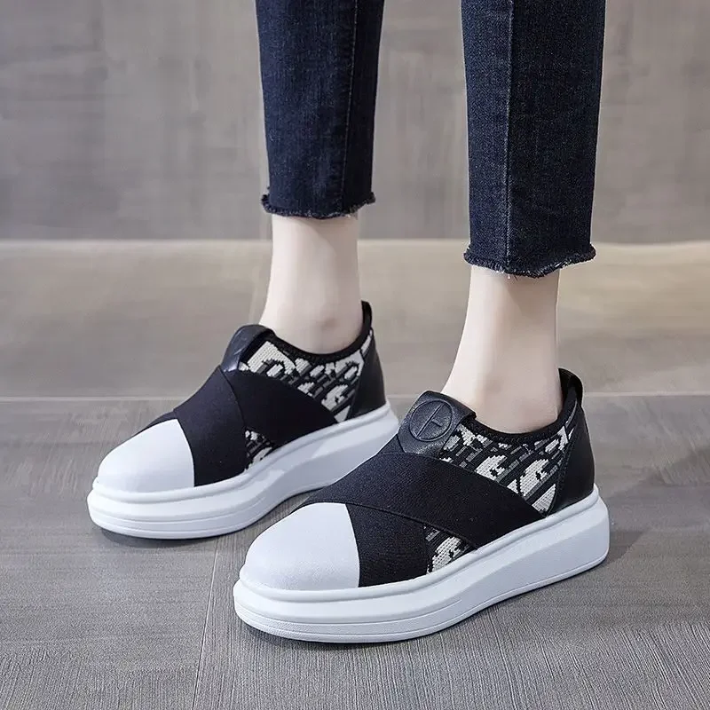 High on Platform Slip Black Ladies Shoes  Canvas Vulcanized for New Arrival 2024 Spring Quality Women Footwear Cotton Offer A In