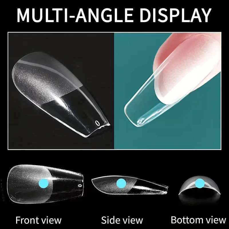 600 morceaux d'autocollants pour faux ongles à couverture complète, style aiguille, en forme d'amande, de forme carrée, pointue, de style français, autocollants d'extension pour ongles en gel amovibles dans l'emballage en capsules