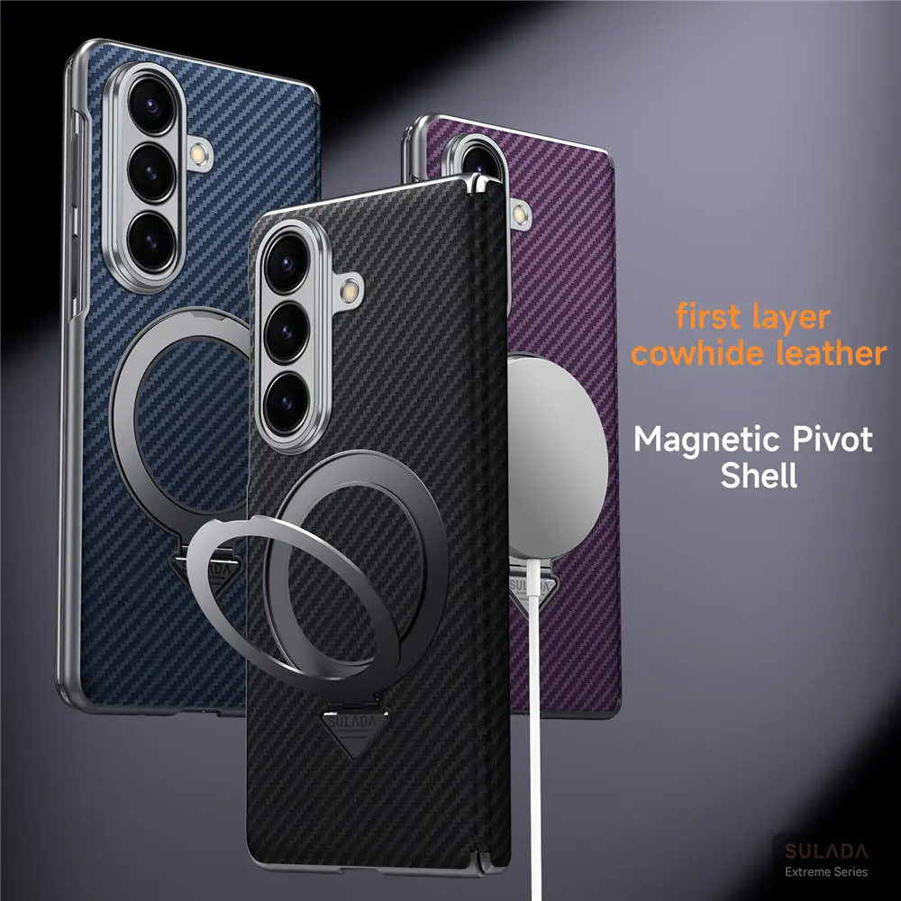 

Magnetic 600D Aramid Fiber Pattern Leather Case For Samsung Galaxy Z Fold7 Hinge Bracket Back Cover