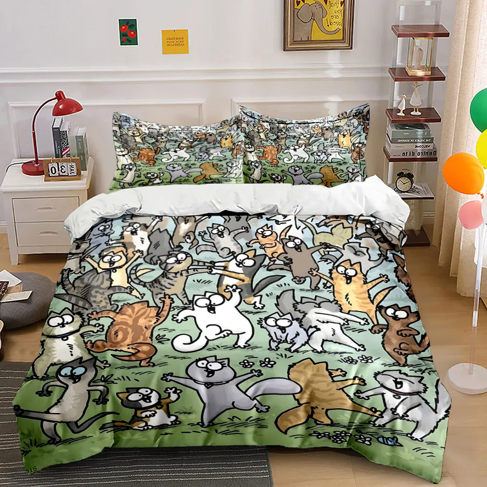 Cheerful cats dancing together Print Bedding Set 1 Duvet Cover 2 Pillowcases for Adult and Children Luxury Gift Full Size