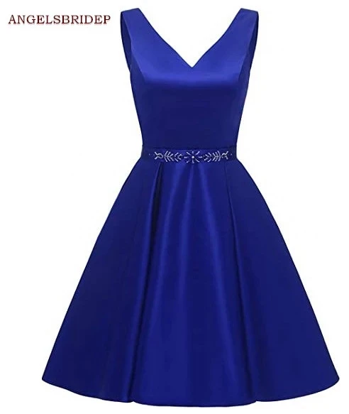 

ANGELSBRIDEP V-Neck Homecoming Dresses Fashion Sash Beading Satin Vestidos de festa Sexy Graduation Party Gowns