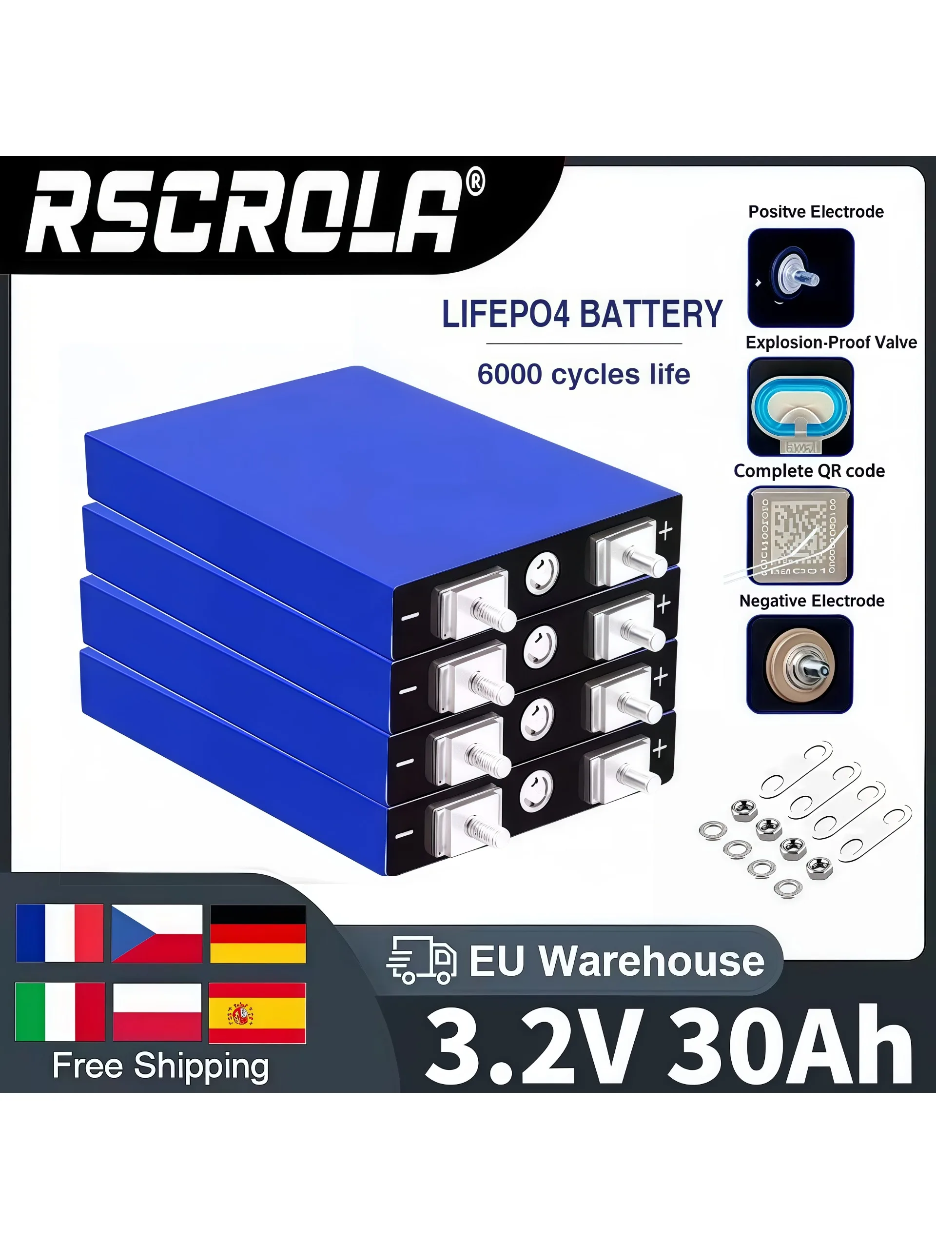 100% nouveau 3.2V 30Ah LiFePO4 batterie Lithium fer phosphate cycles profonds pour bricolage 12V 24V 36V 48V énergie solaire UPS puissance