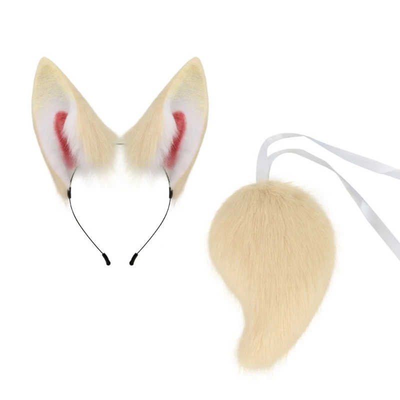 Wolf Foxes Costume Accessories Plush Ear Hairband Tail Halloween Costume Accessories Set for Kid Girl Halloween Cosplay