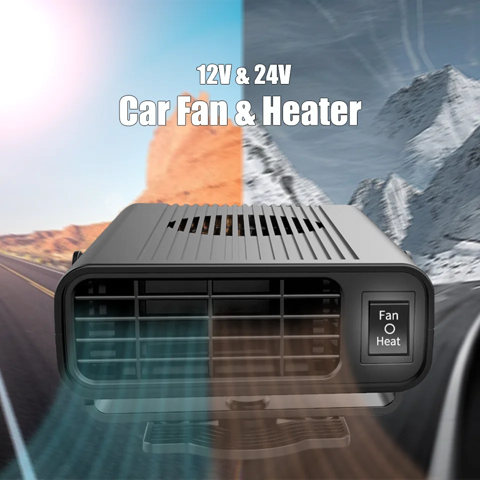 2 in 1 Car Fan & Heater Electric Heater Portable Electric Dryer Windscreen Defogger Fast Heating 12V/24V Fan Heater Dual Purpose