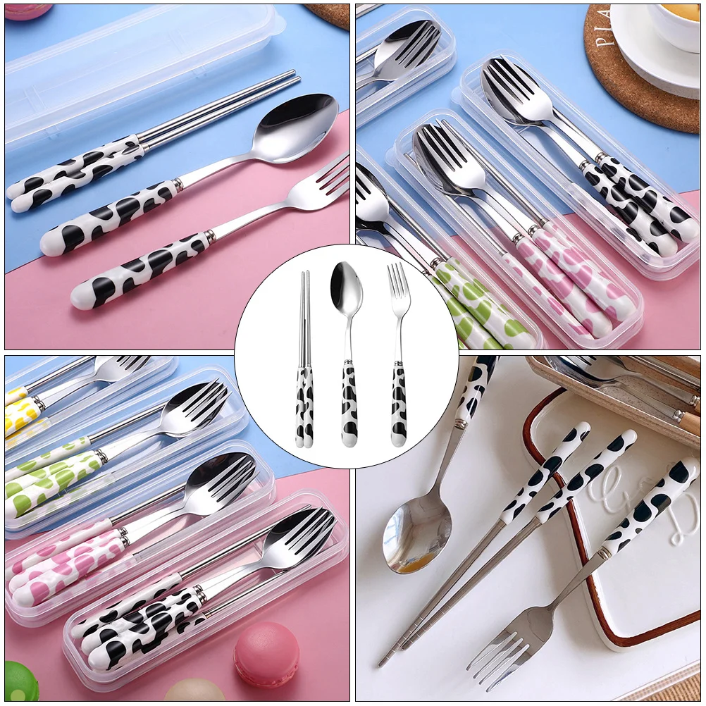 

1Set Kids Chopstick Spoon Fork Ceramic Handle Stainless Steel Household Cutlery Flatware Dinnerware Family Party Camping Bbq