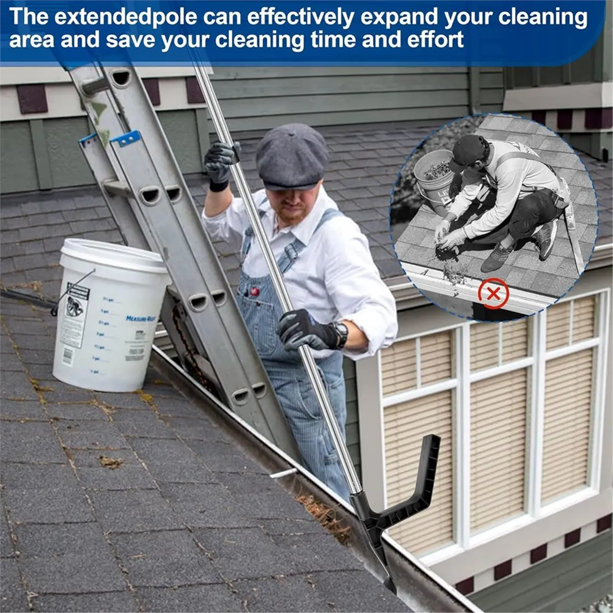 REST Gutter Cleaning Tools, Roof Gutter with Extendable Telescopic Pole, Detachable Roofing Cleaning Scraper Tool