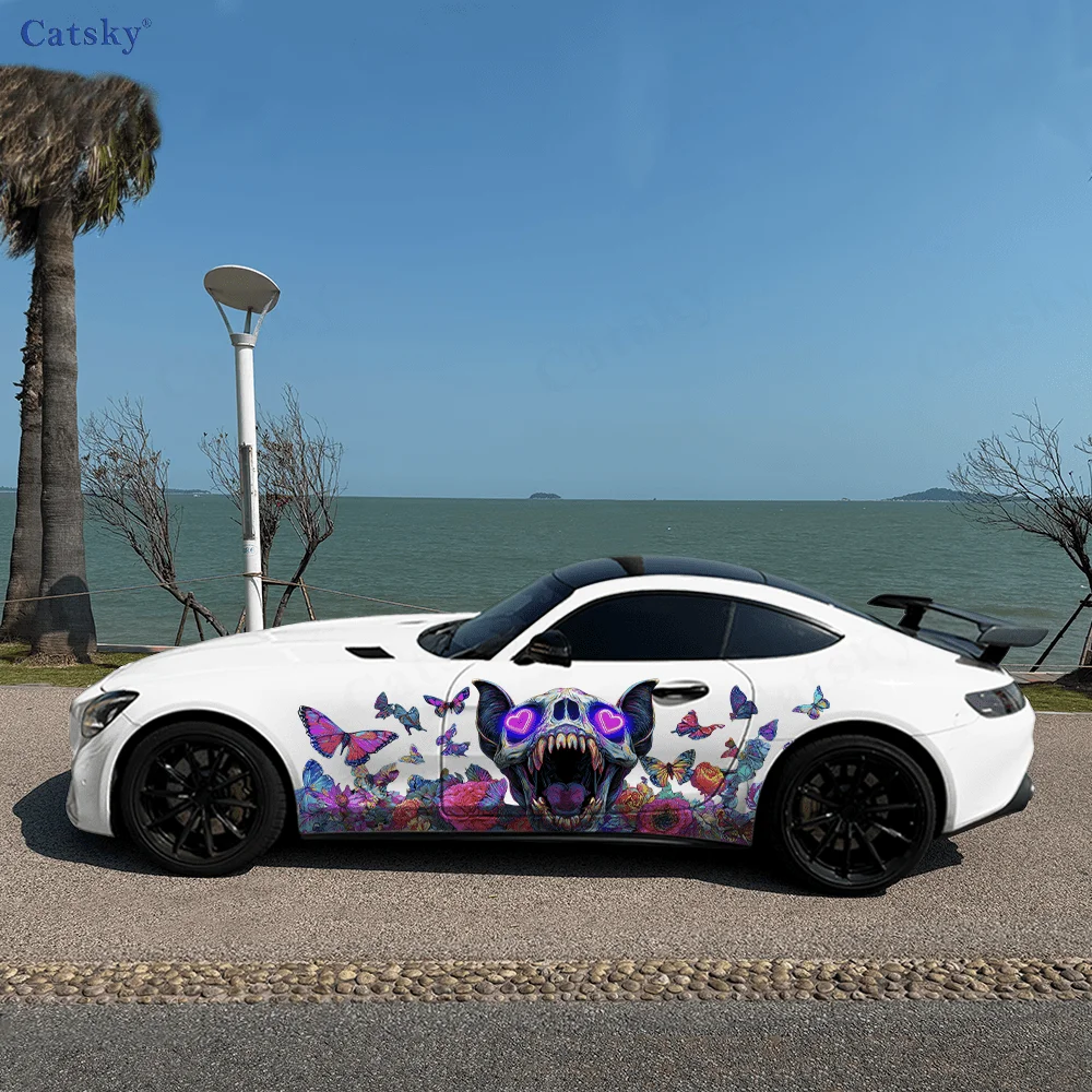 

Красочный собачий скелет, автомобильные виниловые наклейки, самоклеящаяся наклейка из ПВХ, подходит для грузовиков, внедорожников, украшения, автоаксессуары, подарок