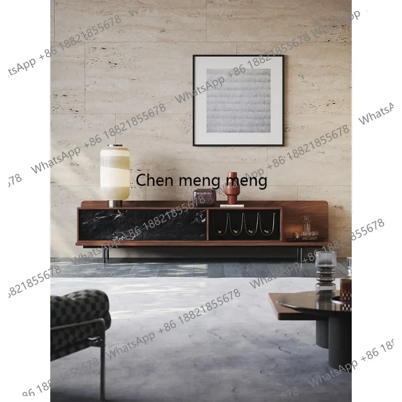 F181 TV cabinet Italian vintage walnut color living room film and television multi-functional storage floor-to-ceiling cabinet