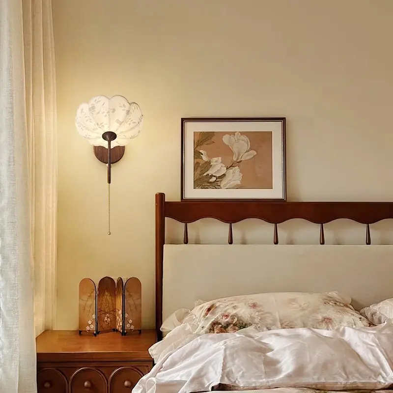 اليابانية الرجعية زهرة النسيج الطباعة مصابيح الحائط الديكور الفني جو الشمعدانات تركيبات غرفة الشاي بهو غرفة نوم السرير #2