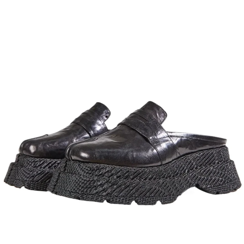 

Туфли с раздельным носком для мужчин и женщин, лоферы на толстой платформе, увеличивающие рост, уродливая и милая обувь, полутапочки в стиле ретро из натуральной кожи