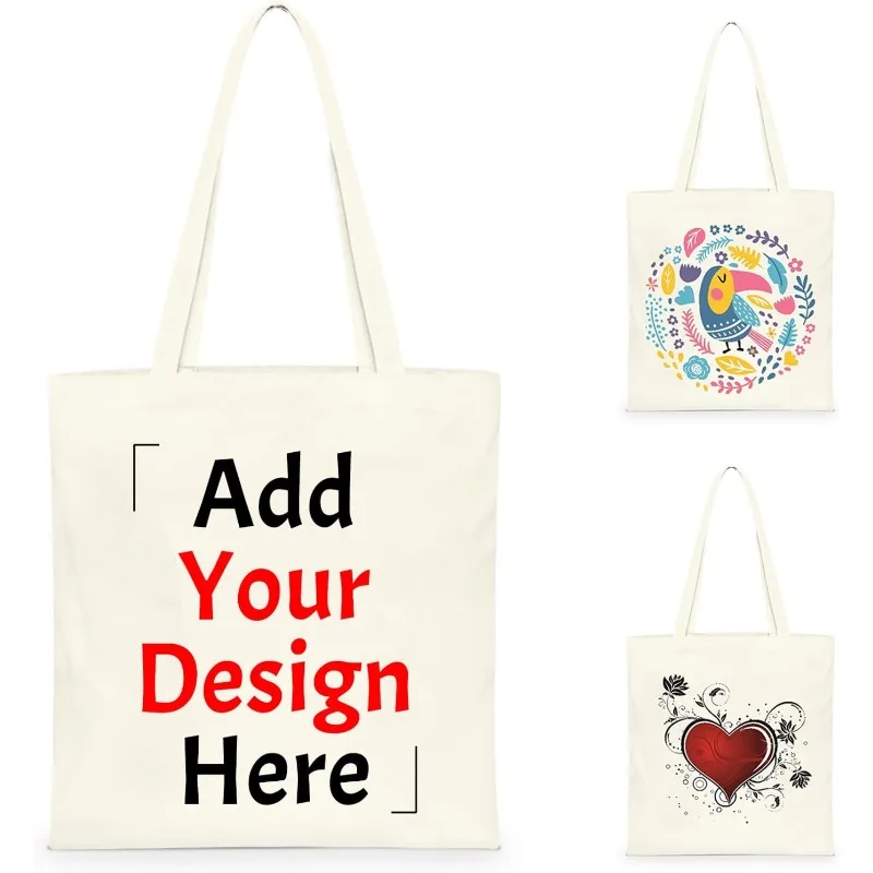 

Custom Canvas Tote Bag Add Design Personalized Shopping Bags with Photo Text Logo Name Customized Reusable Bag Gifts
