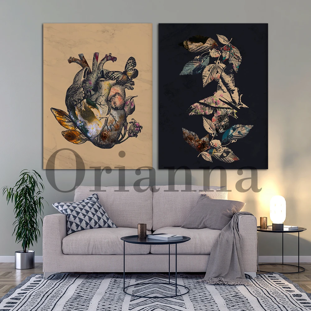 Heart Plant Abstract Graffiti Wall Art Retro Print Poster Grunge Gothic Modern Home Living Room  Doctor Office Decor Painting