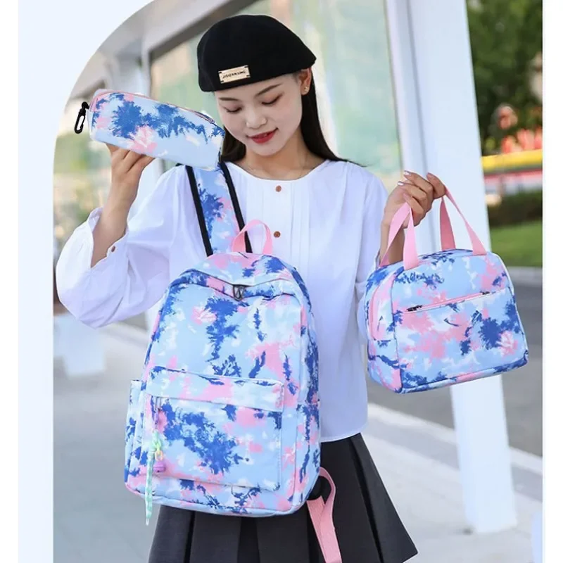 Sanrio Kuromi-mochilas escolares con estampado de dibujos animados para niñas jóvenes, bolsas de almuerzo para estudiantes, lindo conjunto de tres piezas, de gran capacidad bolso de hombro, Kawai