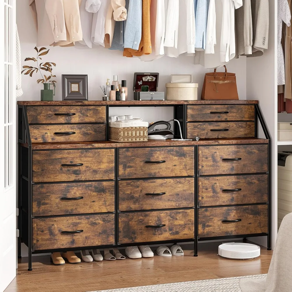 寝室用幅55インチのドレッサー、13個の大きな引き出し付きドレッサー、ドレッサーとチェスト、2つの棚付きドレッサー、寝室用ドレッサー
