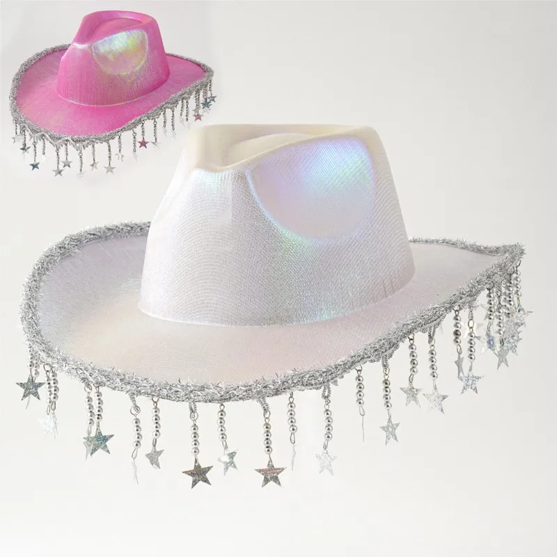 Women's shiny top hat with sequined tassel decoration party and design for outfits