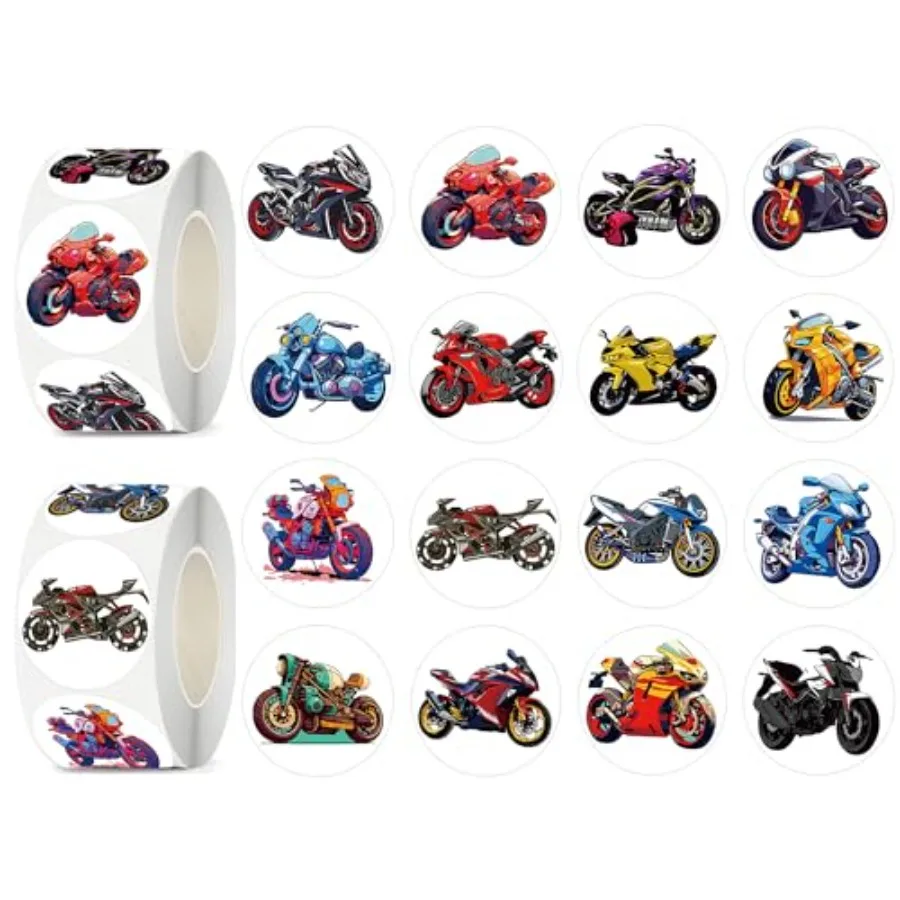 

600 Pcs Motorcycle Stickers Rolls for Round 1.5 Inch 16 Styles Cartoon Racing Kindergarten Stickers Ideal for Birthday Party De