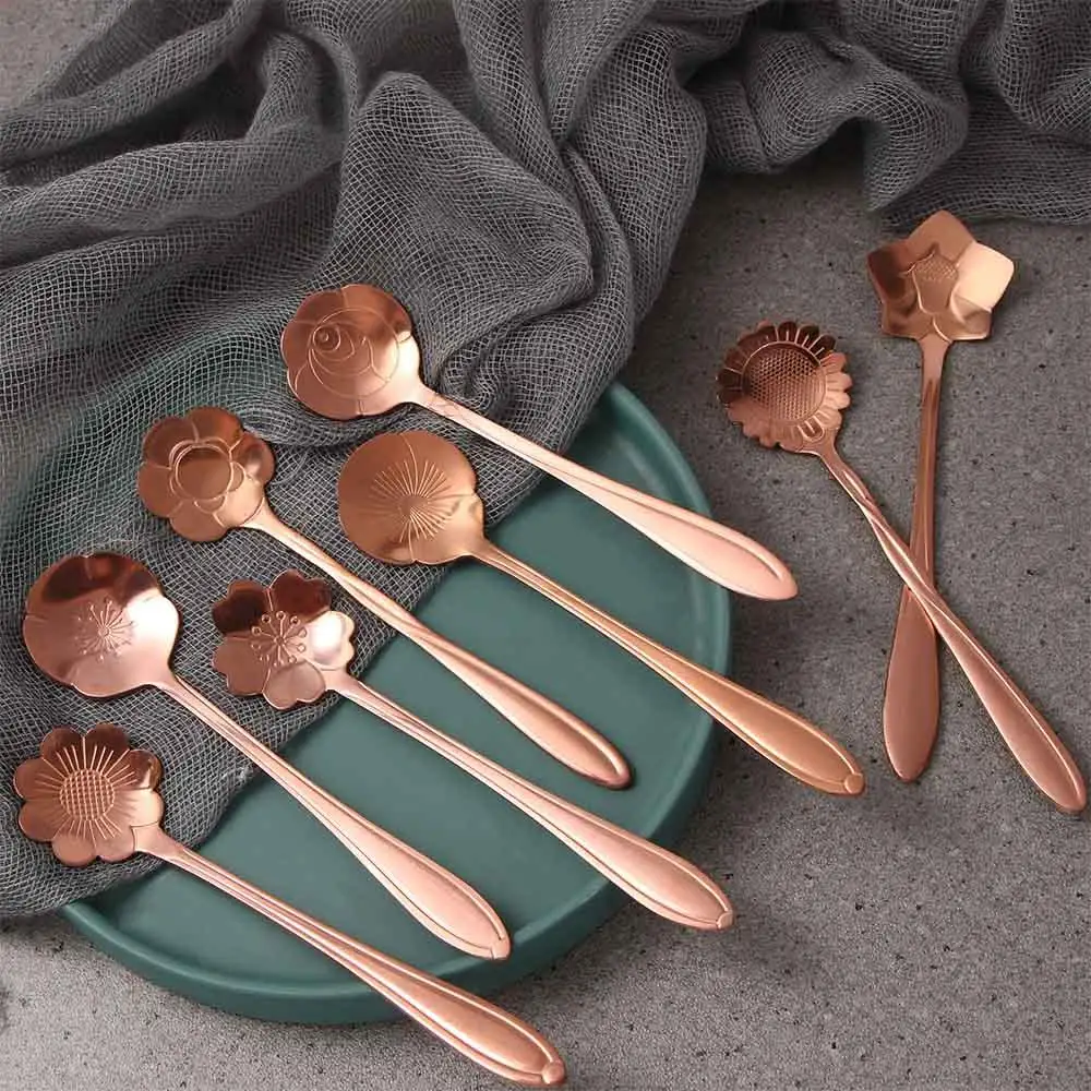 

Vintage for Sugar Ice Cream Coffee Dessert Tableware Bar tools Mixing Spoon Flower Spoon Set Soup Spoon Cutlery Set Teaspoon