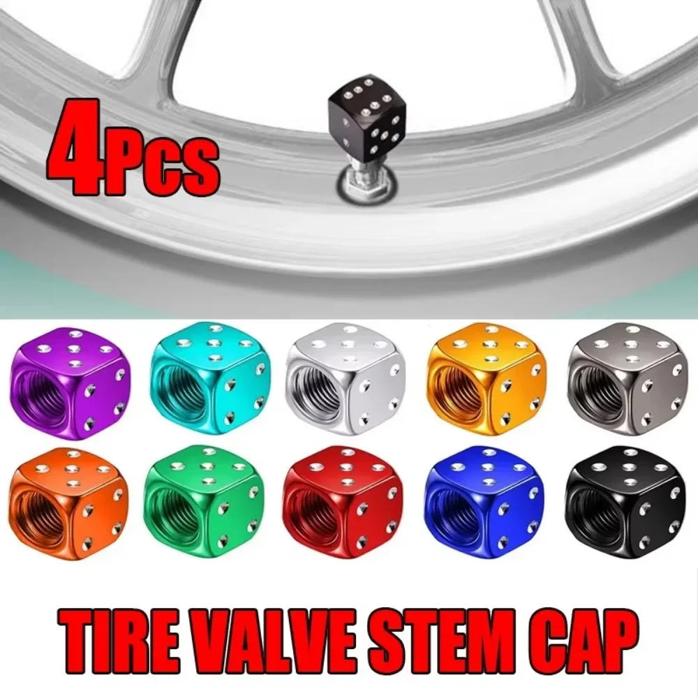 

4Pcs Aluminum Tire Valve Caps Dice Wheel Stem Tyre Tire Wheel Stem Air Valve Dust Cover for Car Truck Motocycle Bike