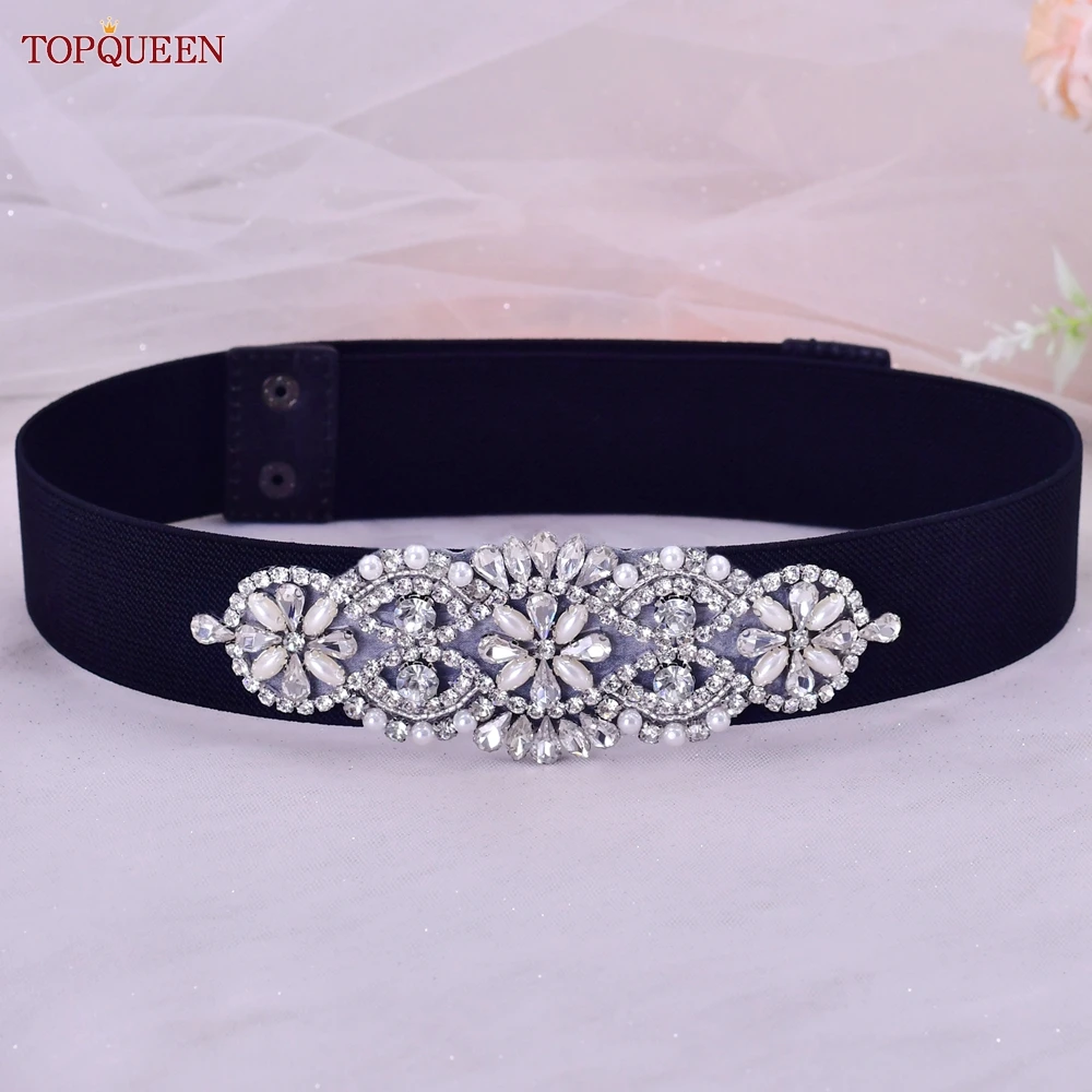 

TOPQUEEN S76 Women Dress Belt Decoration Luxurious High Elastic Daily Party Gown Waistbands with Rhinestones Opal Unique Design