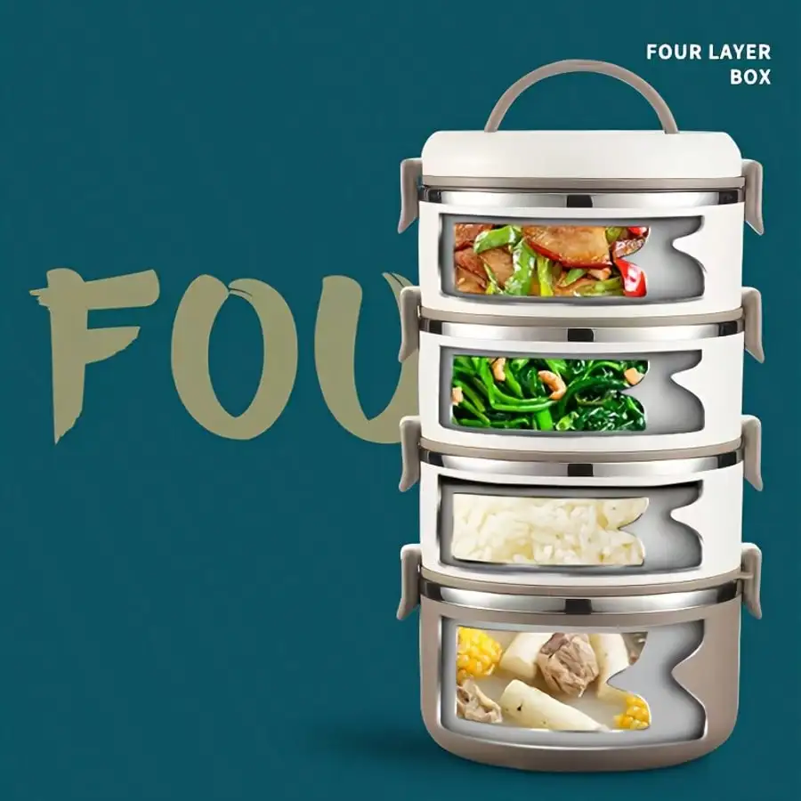 Large-Capacity Stainless Steel Lunch Box: Multi-Layer Portable Square Design for Home/School/Office