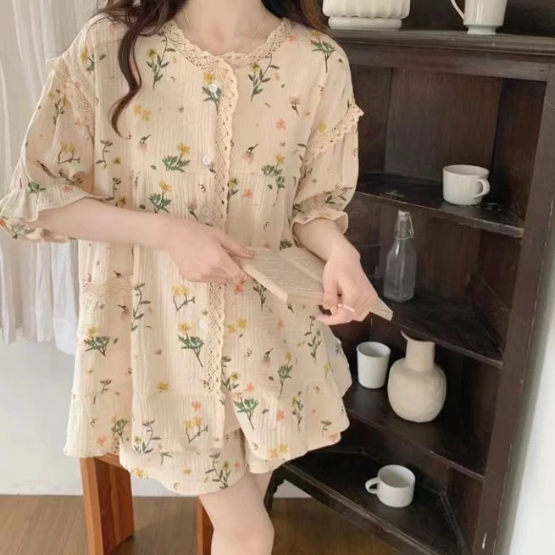 

Sleepwear Women's Clothes Summer Short Sleeve Korea Thin Cool Casual Home Loose Cozy High Quality Simple Affordable Skinny Cute