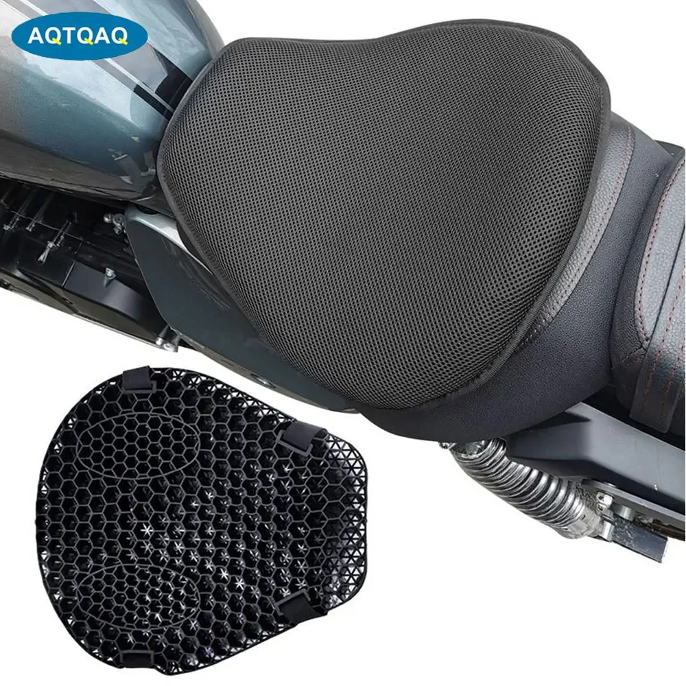 Universal Motorcycle Gel Seat Cushion 3D Honeycomb Shock Absorbing Seat Pad with Motorcycle Seat Cover for Comfortable Long Ride