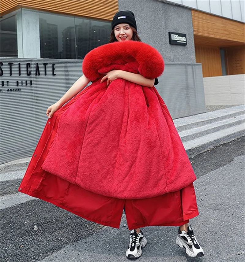 2026 New Winter Jacket Women's Parkas Thick Warm Fur Lining Long Parka Female Hooded Fleece Padded Coat Distachable Outwear 5XL