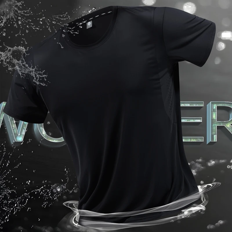 New Summer Versatile Casual Ice Silk Quick Drying T-Shirt Men'S Round Neck Short Sleeved Loose Breathable Running Fitness Top