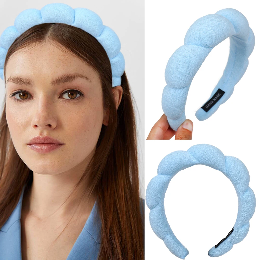 Fluffy Sponge Hair Hoop Bands For Girls Cute Solid Color Terry Fabric Hair Hoop Bands Women's Spa Wash Face Makeup Accessories