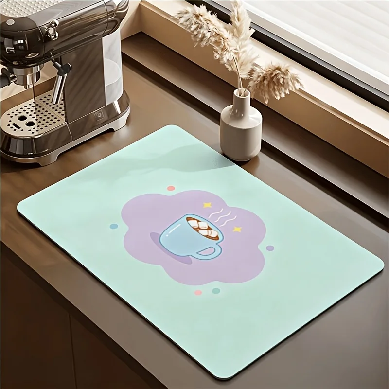 Caramel Brown Cartoon Christmas Mat Xmas Tree Gift Candy Cane Print Coffee Bar Drying Mat Retro Holiday Kitchen Decor Mat