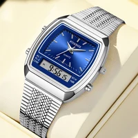 FOXBOX Relojes de cuarzo de lujo moda doble pantalla de tiempo para hombres mujeres deportes al aire libre semana impermeable reloj de pulsera Digital Relojes