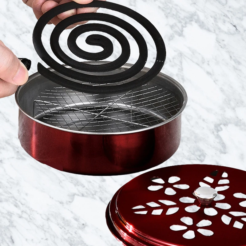 Stainless Steel Mosquito Coil Tray Home Anti-fire Insect Repellent Holder With Lid Portable Sandalwood Incense Burner Box