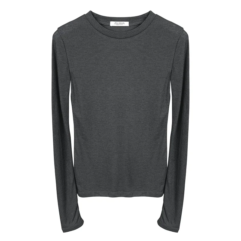 Camiseta coreana Sle redonda Ne Long Sve, capa Base para mujer, Color puro, Top transparente Sexy ajustado para otoño, recién llegado