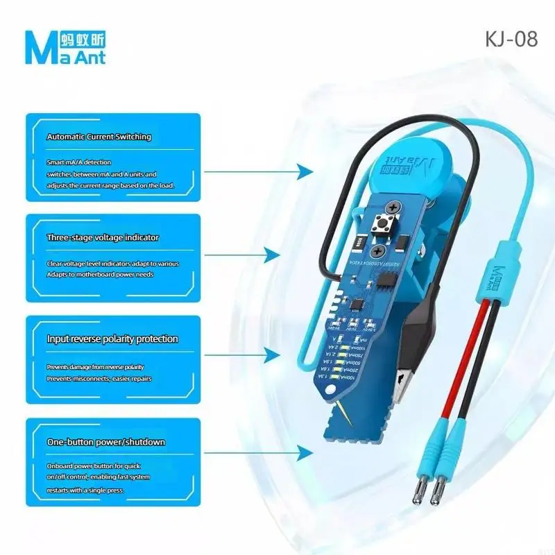 KJ08 Electronics Activation Check Clip with Spring Clip, Two End-Fitted Cables and Board-Mounted Push Button for Temporary M4YD