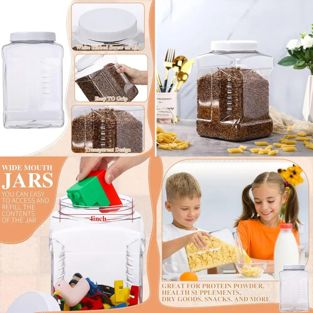 

1 Gallon Clear Plastic Grip Jar with White Lid, BPA-Free Storage Containers for Dried Food, Fermentation, and Household Use