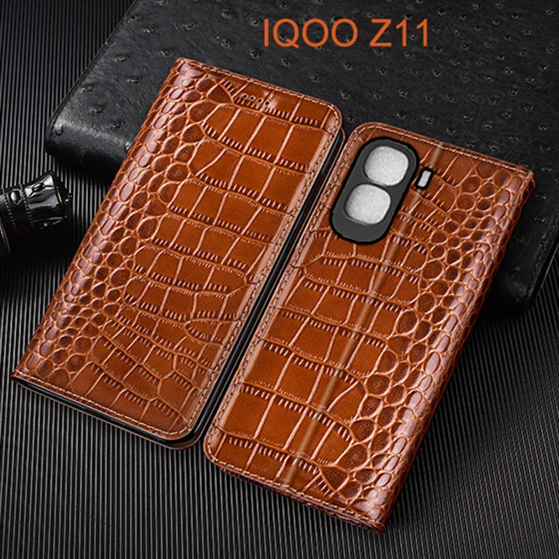 

Crocodile Genuine Leather Flip Case For IQOO Z11 Turbo Z11X Phone Cover Card Cases Scratch Proof