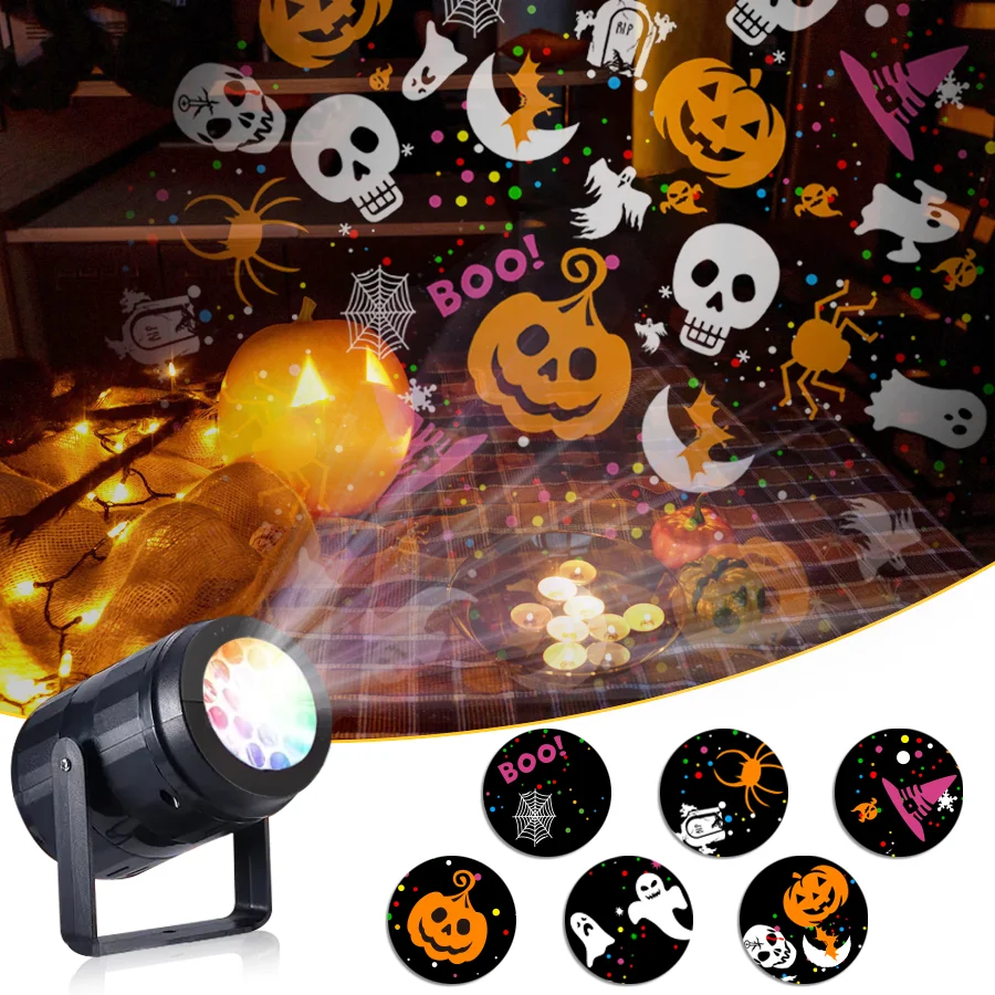 Halloween Projector Night Light Pumpkin Bat Ghost Dynamic Pattens USB Power Fairy Lamp for Bedroom Room Party Indoor Decor Light